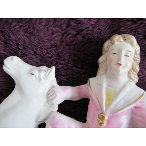 Victorian Boy on Horse Shell Bisque Planter by Wales Chinaware made in Japan - Picture 12 of 14